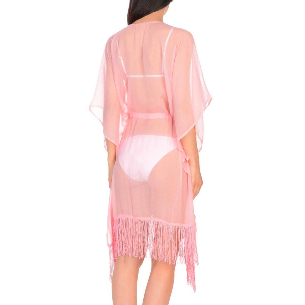 Pink sheer fringed flowy kaftan dress , cover up, tunic, Nordstrom - Picture 3 of 3